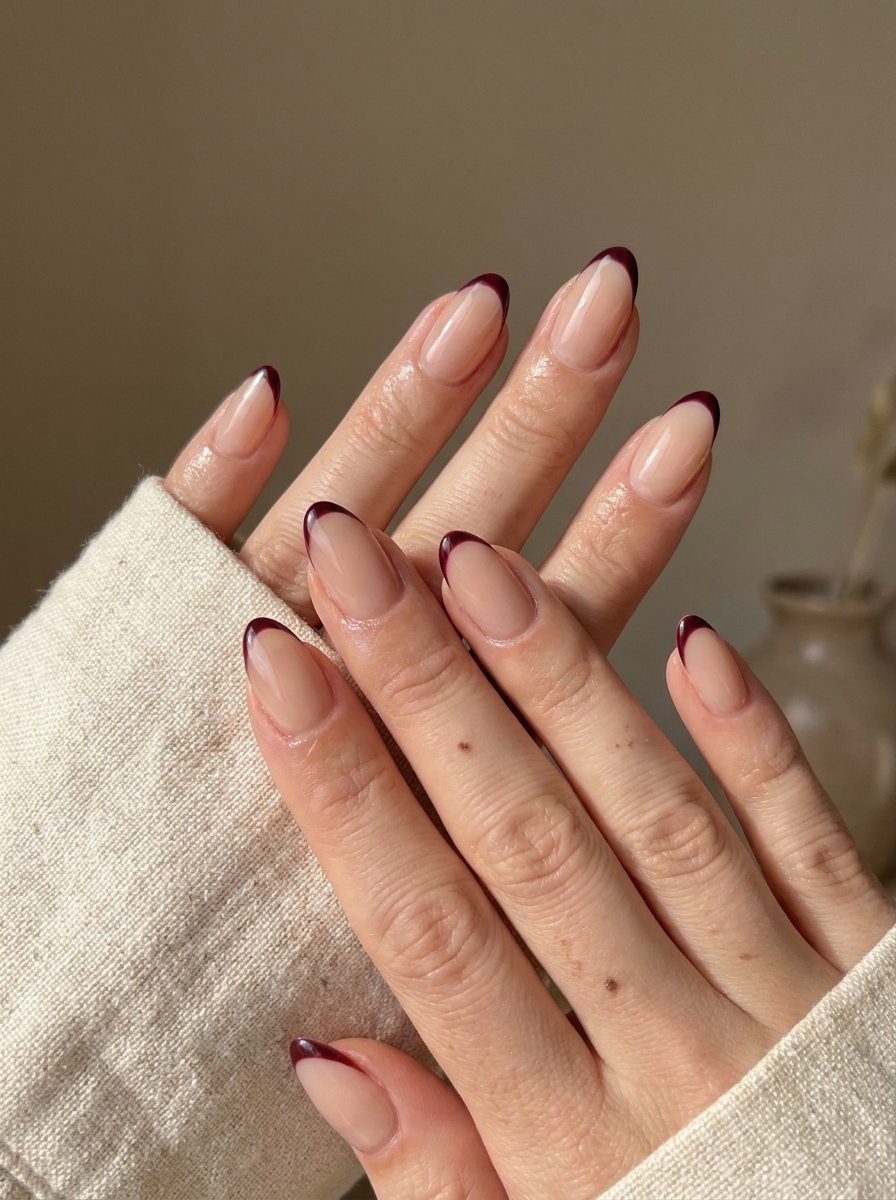 Burgundy Micro French Nails – gepflegte Nagelidee 2026